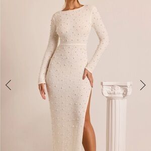 Oh Polly Vienna Ivory Long Sleeve Pearl Dress